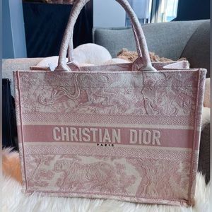SOLD Christian Dior Medium Tote Rose Pink Toile de Jouy Embroidery